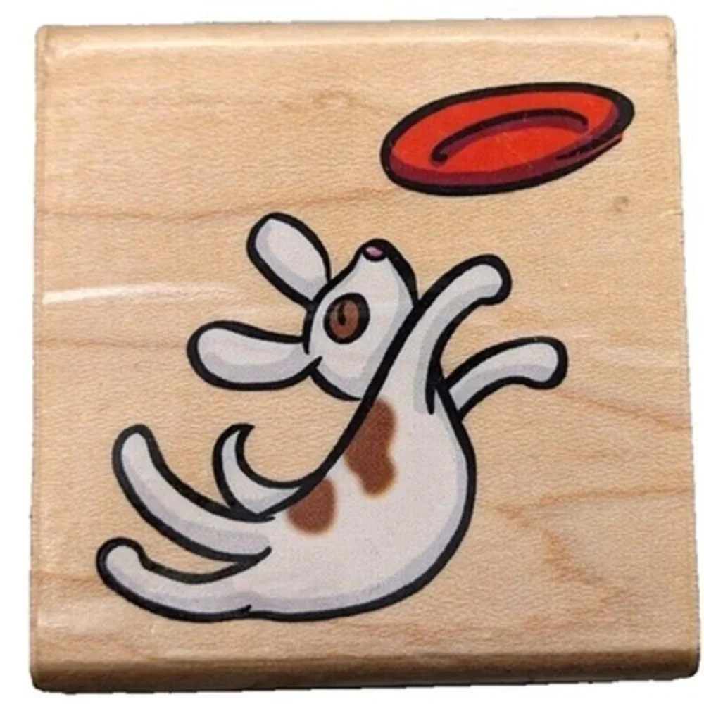 Stampendous Frisbee Catch F100 2000 Dog Puppy Rubber Stamp Wood #i20